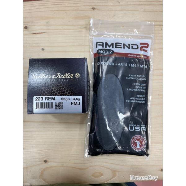 !! NEUF !! MUNITIONS SELLIER ET BELLOT CALIBRE 223 REM PAR 100 + CHARGEUR 30 COUPS