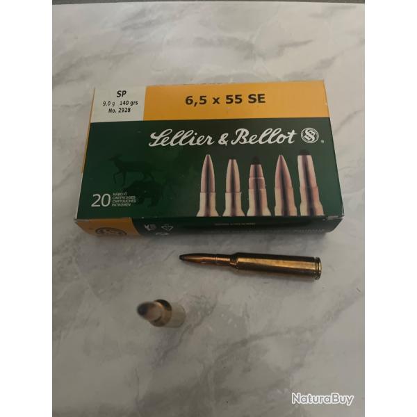 20 balles calibre 6.5x55 SE Sellier bellot 9 grammes