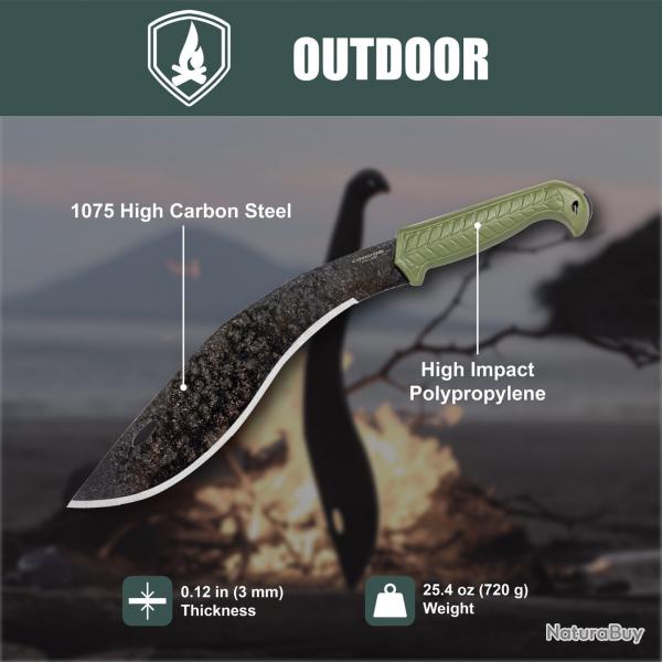 Kukkri Condor Terrakukri Green Lame Acier Carbone 1075 Etui Polypropylne Salvador CTK286213AHC