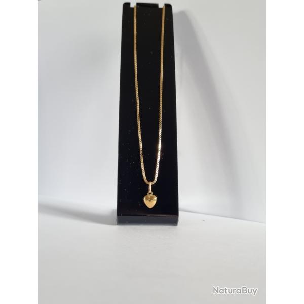 Promo : Chaine et Pendentif Coeur Or 18K Poinonns , Tte D'Aigle , 750% , 18 Carats , 750/1000