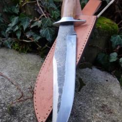Poignard Bowie Couteau Crocodile Dundee Lame Acier Carbone 1075 Manche Bois Etui Cuir Fab Artisan 00