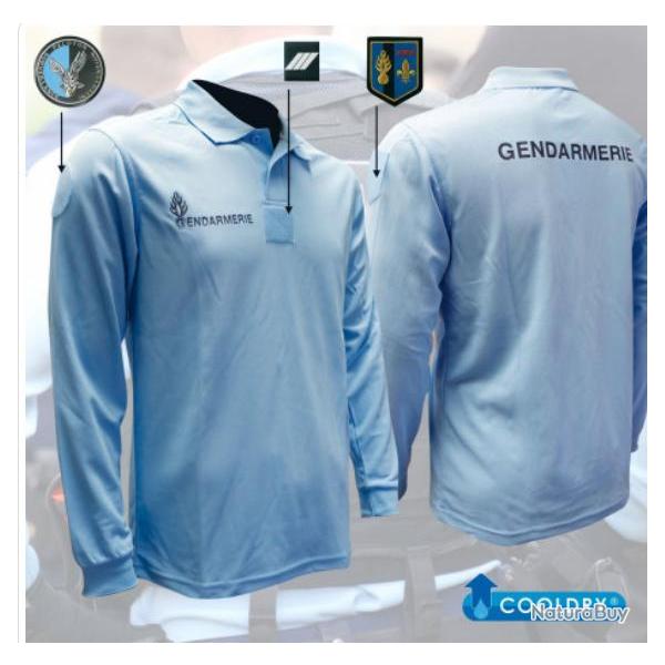 Polo GENDARMERIE bleu ciel Allg Manches Longues