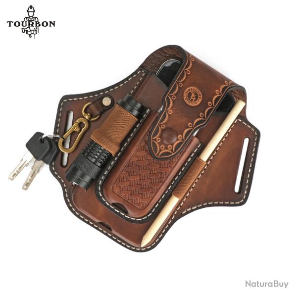 Tourbon-Couteau pliant double couche en cuir, gaine EDC  LIVRAISON GRATUITE !!