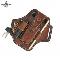 Tourbon-Couteau pliant double couche en cuir, gaine EDC