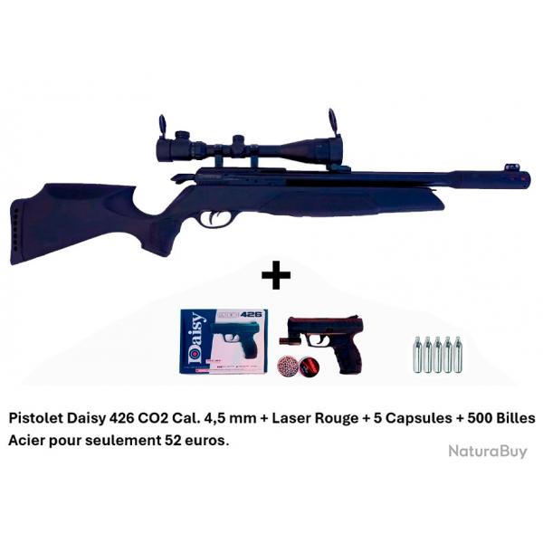 PACK-1 ! Carabine Arrow Gamo 5,5 mm + 3-9 x 40 + Pistolet Daisy 426 + 500 billes + 5 CO2 + Laser