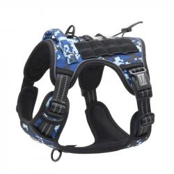 Harnais de Chien Anti Traction Tactique Respirant Réglable Facile à Mettre pour Moyen Grand Bleu