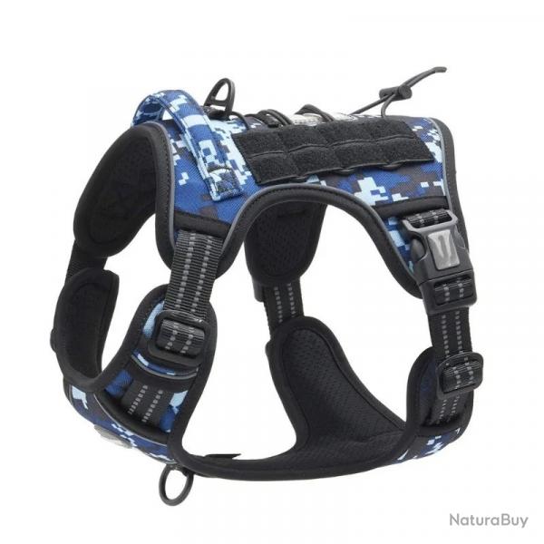 Harnais de Chien Anti Traction Tactique Respirant Rglable Facile  Mettre pour Moyen Grand Bleu