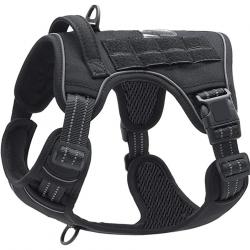 Harnais de Chien Anti Traction Tactique Respirant Réglable Facile à Mettre pour Moyen Grand Noir