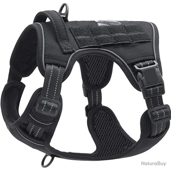 Harnais de Chien Anti Traction Tactique Respirant Rglable Facile  Mettre pour Moyen Grand Noir