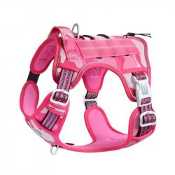 Harnais de Chien Anti Traction Tactique Respirant Réglable Facile à Mettre pour Moyen Grand Rose