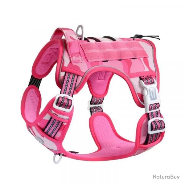 Harnais de Chien Anti Traction Tactique Respirant Rglable Facile  Mettre pour Moyen Grand Rose