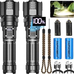 Ensemble 2 Lampes Torche LED Ultra Puissante 150000 Lumens A+++ Batterie 5000mAh USB Étanche