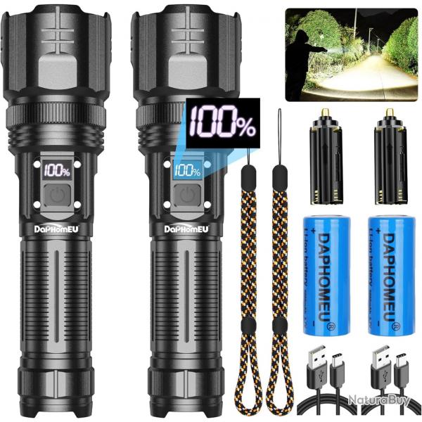 Ensemble 2 Lampes Torche LED Ultra Puissante 150000 Lumens A+++ Batterie 5000mAh USB tanche