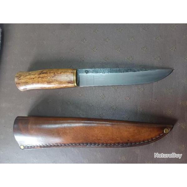 Couteau forg Fred Charrire acier 80CRV2 manche superbe loupe de frne