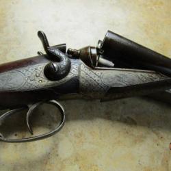 fin fusil chasse rare cal 20 Lièges crosse anglaise droitier gravé bruni classé D