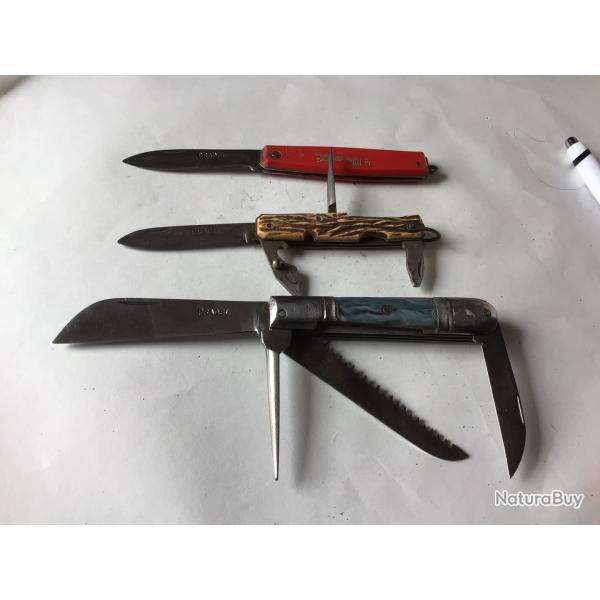VENDU PAR LE-CUIRASSIER LOT N 3 DE TROIS COUTEAUX PLIANT PRADEL