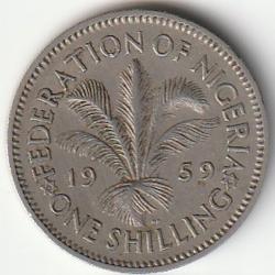 Pièce de Monnaie Nigéria 1 shilling  Elizabeth II 1re effigie 1959 Fédération of Nigéria Recherchée