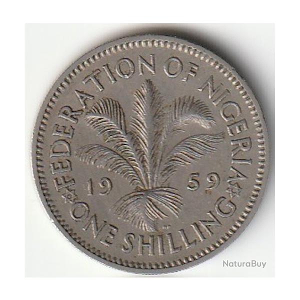 Pice de Monnaie Nigria 1 shilling  Elizabeth II 1re effigie 1959 Fdration of Nigria Recherche