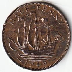 Pièce de Monnaie Angleterre 1/2 penny - George VI sans "IND:IMP." 1949