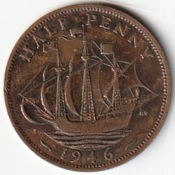 Pièce de Monnaie Angleterre 1/2 penny - George VI avec "IND:IMP." 1946