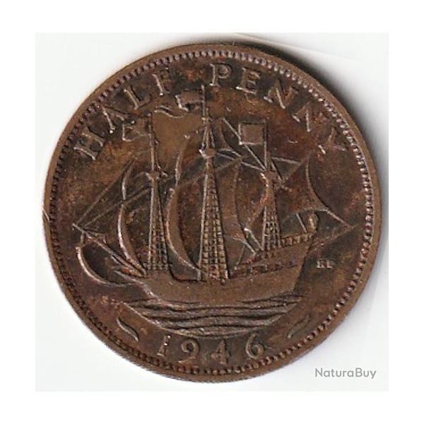 Pice de Monnaie Angleterre 1/2 penny - George VI avec "IND:IMP." 1946