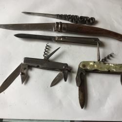 VENDU PAR LE-CUIRASSIER LOT. N° 6 DE 4 COUTEAUX PLIANT ET UN OUVRE LETTRE ARTISANAL