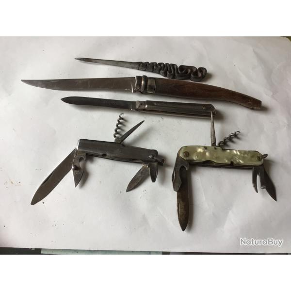 VENDU PAR LE-CUIRASSIER LOT. N 6 DE 4 COUTEAUX PLIANT ET UN OUVRE LETTRE ARTISANAL