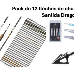 Pack de 12 flèches Sanlida Dragon 8 + lames + encoches lumineuses Bleu