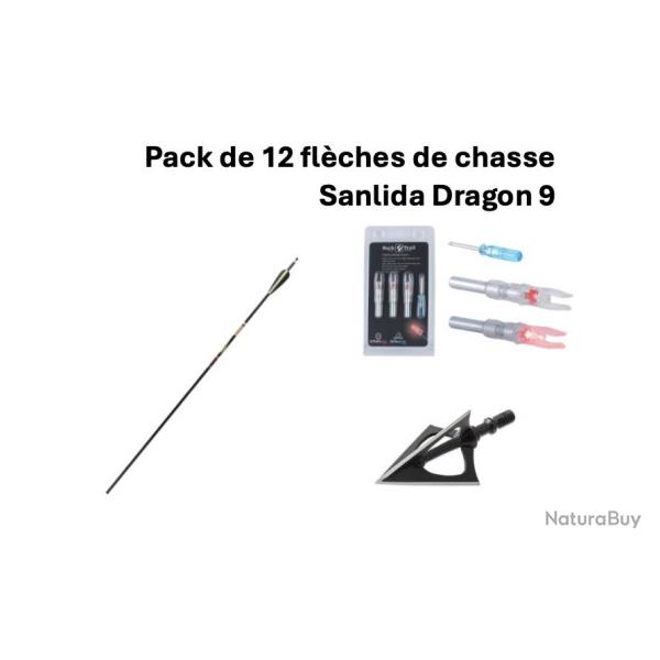 Pack de 12 flches Sanlida Dragon 9 + encoches lumineuses + lames Bleu
