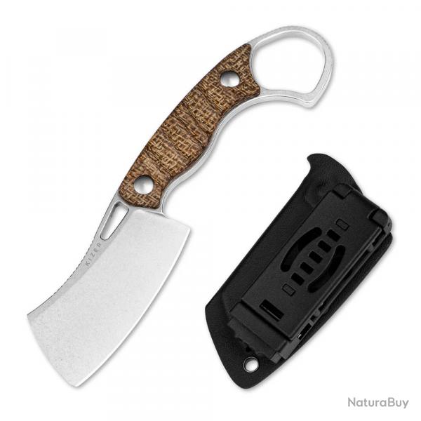 Couteau Kizer Little Rhino Cleaver Lame Acier AEB-L Manche Burlap Micarta Etui Kydex KI1065A4