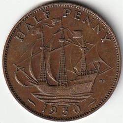 Pi&egrave;ce de Monnaie Angleterre 1/2 penny - George VI sans "IND:IMP." 1950