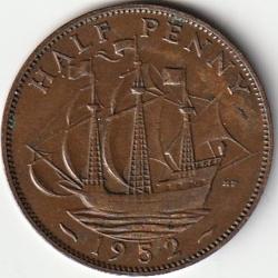 Pi&egrave;ce de Monnaie Angleterre 1/2 penny - George VI sans "IND:IMP." 1952
