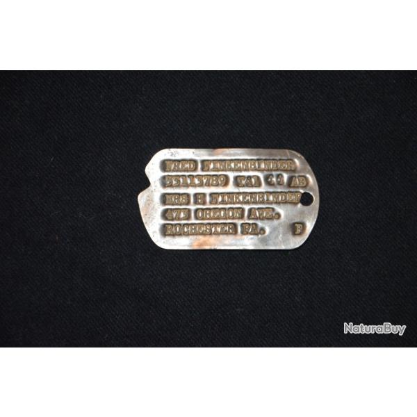 PLAQUE D'IDENTITE AMERICAINE-US ARMY DOG TAG T.41   44 -LIBERATION-DEBARQUEMENT-