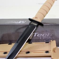 Couteau de Cou Tactical Desert Tan MTECH Lame Acier 440 Etui ABS Manche Caoutchouc