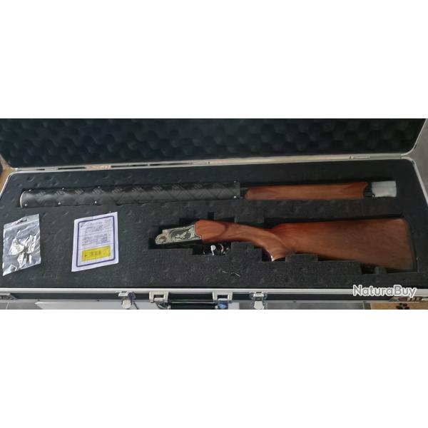 Fusil de chasse country superpose cal 12/76 avec moderateur de son