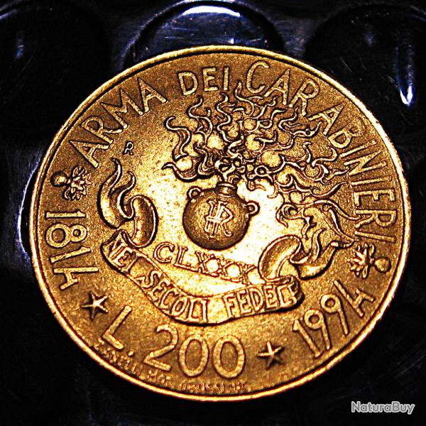 Italie piece de 200 lire commemorative 1994 (arma del carabinieri)