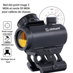 Red Dot 3MOA avec cercle 50MOA avec élévateur tunnel pour rail picatinny pour calibres de chasse