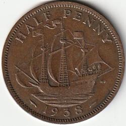 Pièce de Monnaie Angleterre 1/2 penny - George VI Avec "IND:IMP." 1938