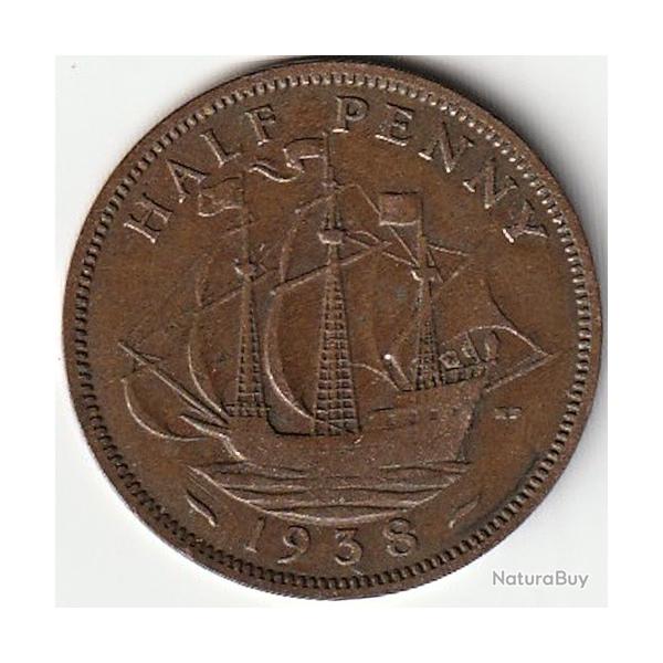 Pice de Monnaie Angleterre 1/2 penny - George VI Avec "IND:IMP." 1938