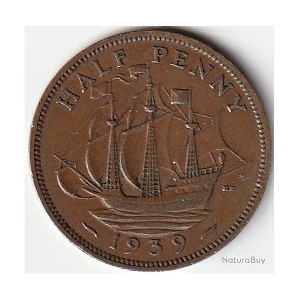Pice de Monnaie Angleterre 1/2 penny - George VI Avec "IND:IMP." 1939