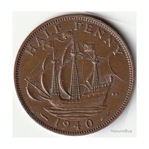 Pice de Monnaie Angleterre 1/2 penny - George VI Avec "IND:IMP." 1940