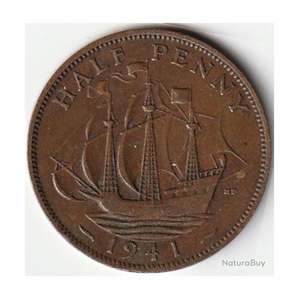 Pice de Monnaie Angleterre 1/2 penny - George VI Avec "IND:IMP." 1941