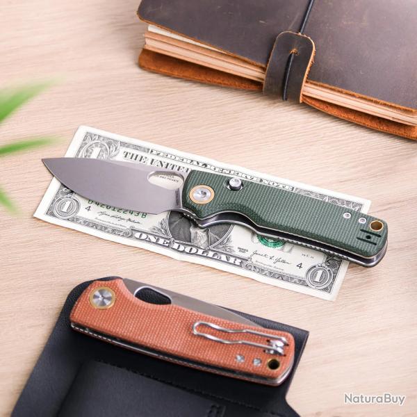 Couteau Vosteed Porcupine Green Lame Acier 14C28N Manche Micarta Top Liner Lock KIVT Clip VOSA2603 -