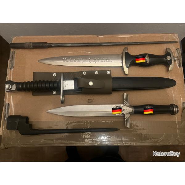 Lot de 3 baonnettes et 2 poignards allemand