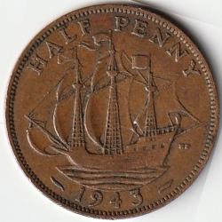 Pièce de Monnaie Angleterre 1/2 penny - George VI Avec "IND:IMP." 1943