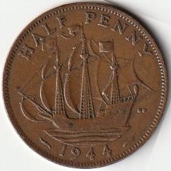 Pièce de Monnaie Angleterre 1/2 penny - George VI Avec "IND:IMP." 1944