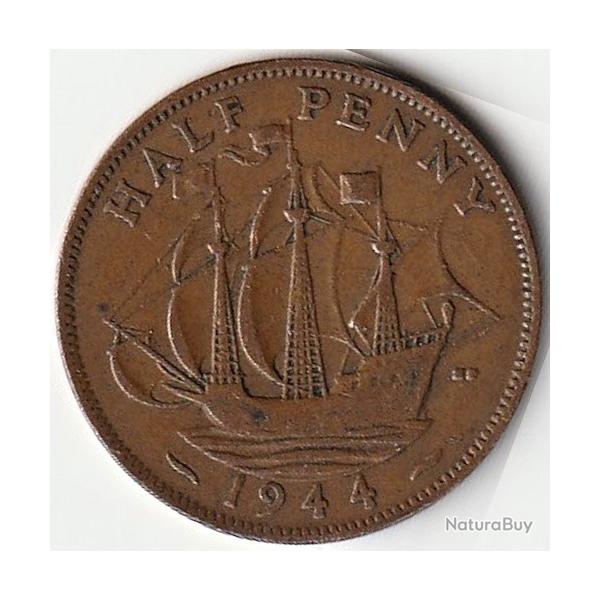 Pice de Monnaie Angleterre 1/2 penny - George VI Avec "IND:IMP." 1944