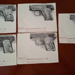RARE COLLECTOR LOT 5 PLANCHES PISTOLET AUTOMATIQUE BROWNING 1906 LUXE CALIBRE 6.35 25