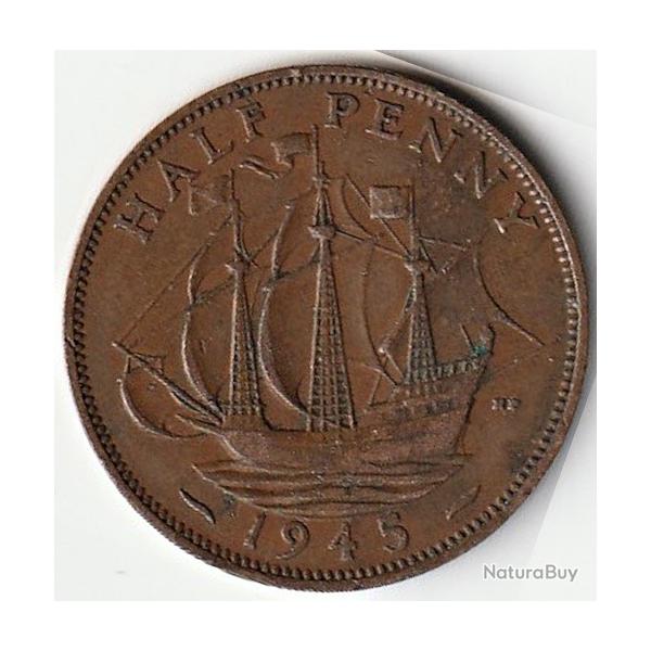 Pice de Monnaie Angleterre 1/2 penny - George VI Avec "IND:IMP." 1945