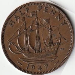 Pièce de Monnaie Angleterre 1/2 penny - George VI Avec "IND:IMP." 1947